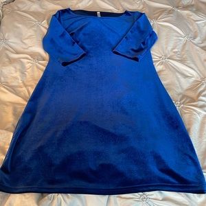 Blue velvet knee length cocktail dress